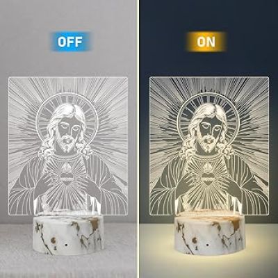 Jesus 3D Illusion Night Lamp with Warm White Light  Gift for Christian Friend  Christmas Decor Light  Home & Office Decor Light